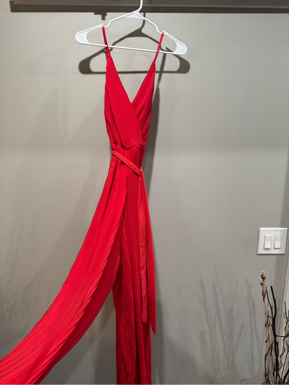 Beyond Words Red Pleated Wide Leg Jumpsuit XS NWT